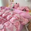 Three-piece Set Korean Girl Heart Cute Rabbit Berry Four-piece Set Simple Checkerboard Bed Sheet Blue Quilt Cover