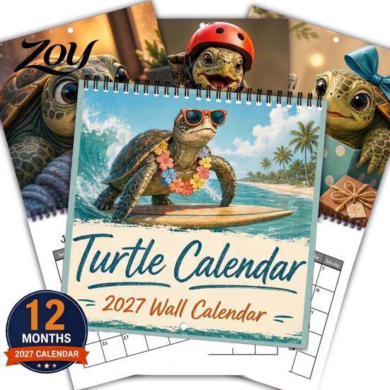 Creative Gift for Turtle Lovers 2025 Themed Wall Calendar, 12 Month Hanging Planner with Thick Decorative Animal Art Calendar Cotton Pulp Paper
