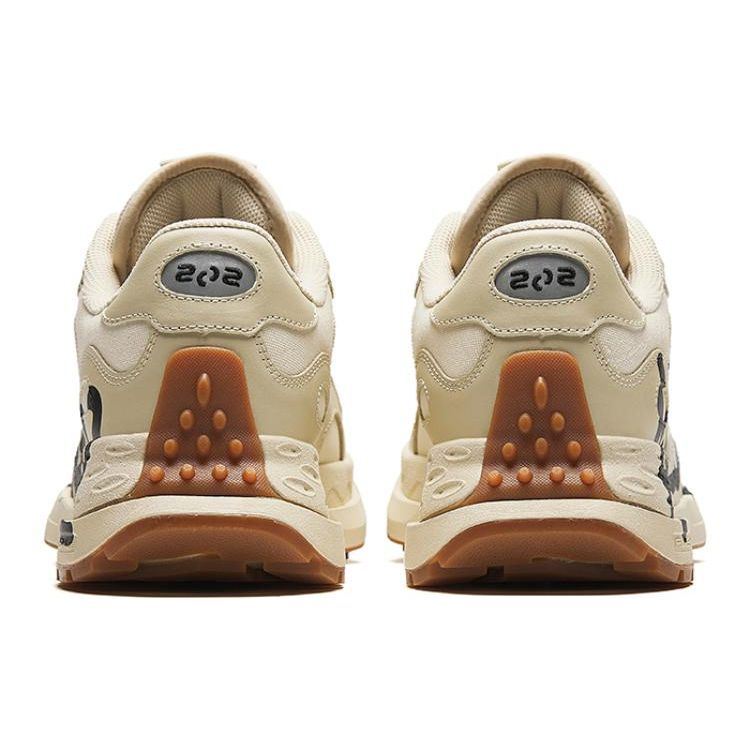 Anta Round Toe Lace-Up Shock Absorbing Wear-Resistant Low-Top Running Shoes Men Sneakers Beige Black 112345580A-2