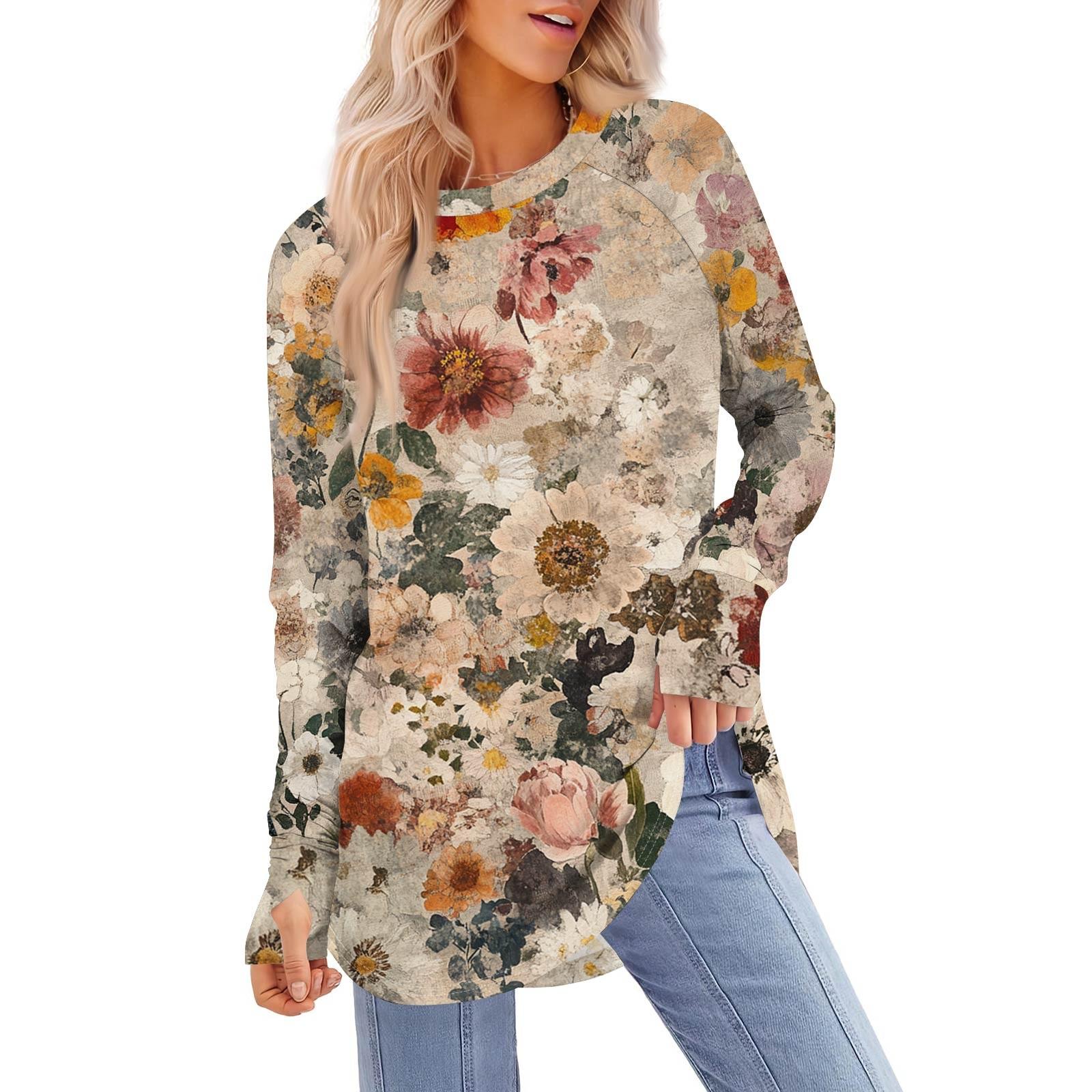 

Женская толстовка большого размера с графическим принтом, длинный рукав, спущенное плечо, круглая рубашка, топы, винтажная одежда XXL хаки