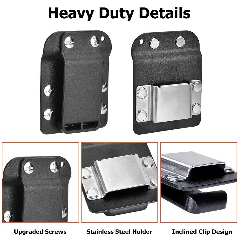 Stainless Steel&Rubber Belt Clamp,Clip-On Tool Holder for Impact,Hand Drills,Tape Measures,Nailer or Any Tools with Hanger Clip