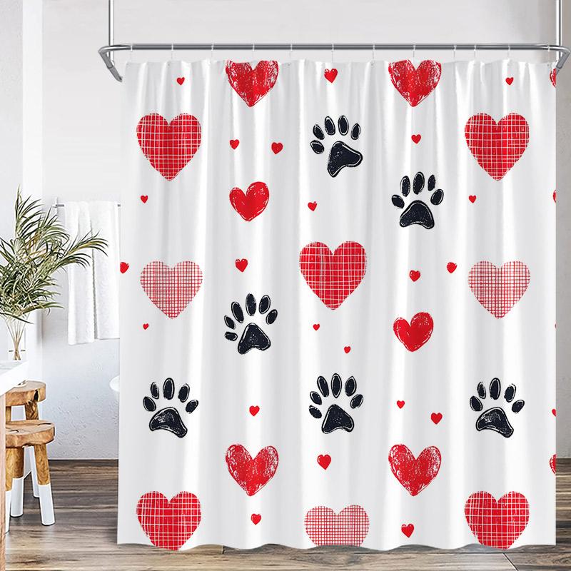 

Valentine s Day Shower Curtain Red Heart Rose Flowers Bicycle Petals Lovers Gift Fabric Home Bathroom Curtains Decor With Hooks 90x180cm-35x70in