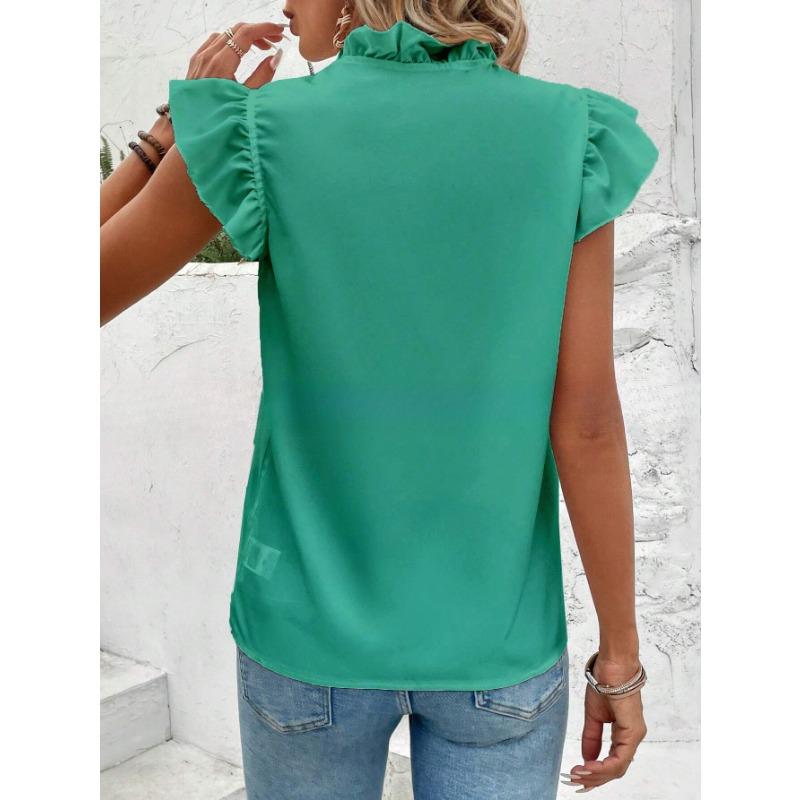 YYFS Women's Fashion Casual Summer Spring Solid Color Print Short Sleeve V-Neck Blouses & Shirts