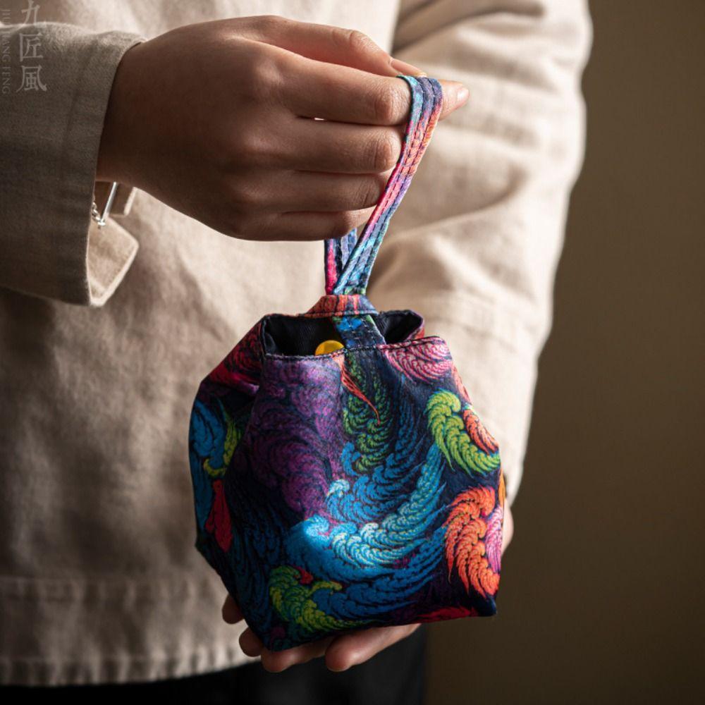 Wings Chinese Style Handbag Cloud Tea Set Storage Bag Elegant Square Flower Wrist Bag Daily