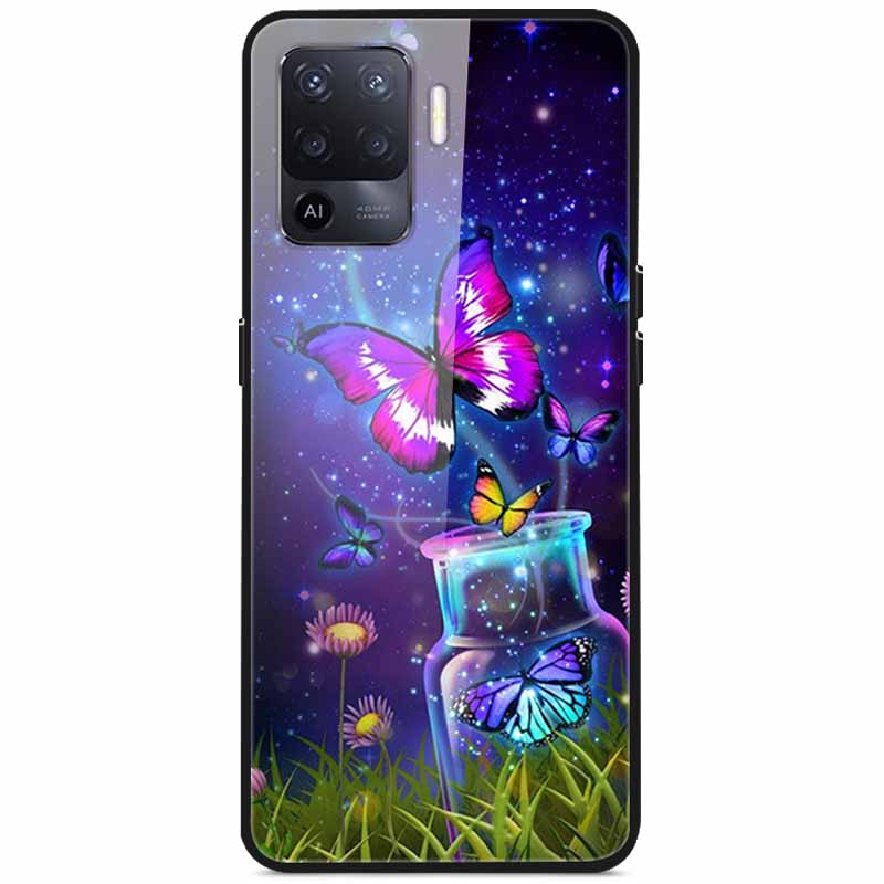 Tempered Glass Case For Oppo Reno5 Lite Hard Back Cover for Oppo Reno 5 Lite Luxury Painted Reno5Lite Funda 6.43'' Shockproof