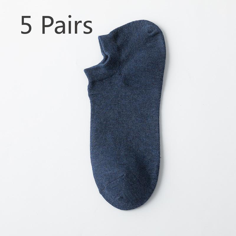 5 Pairs of Men's Summer Breathable and Sweat Absorbing Solid Color Anti Drop Heel Socks