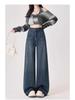 Women's Early Autumn Deep Blue Retro Wide-Leg High-Waisted Straight-Leg Jeans