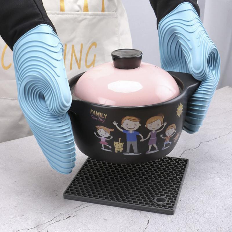 2db Barbecue Sütő Sütő Kazán Szilikon Pamut Kesztyűk Magas Hőmérséklet Állóság BBQ Szigetelt Szilikon Kesztyűk