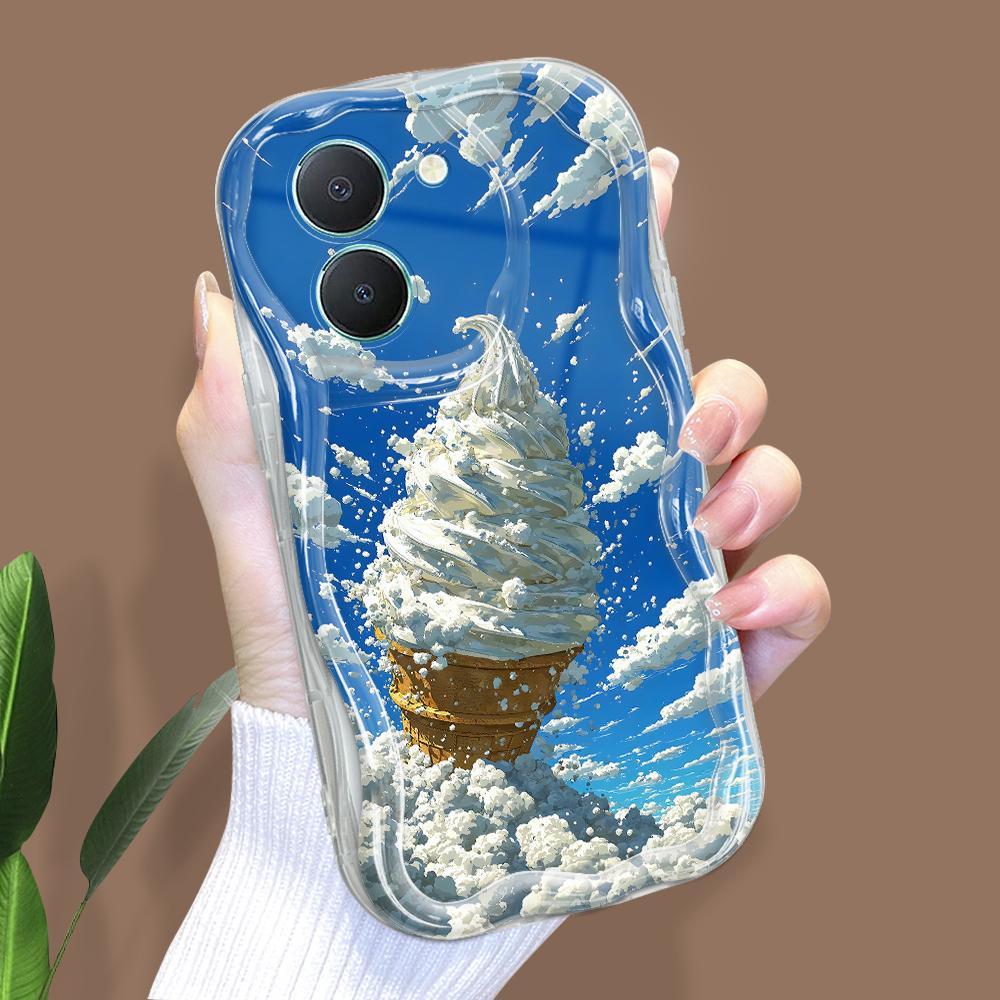 Cute Cartoon Pattern Cream Texture Casing Wavy Edge Soft Silicone Cover Phone Case for Vivo