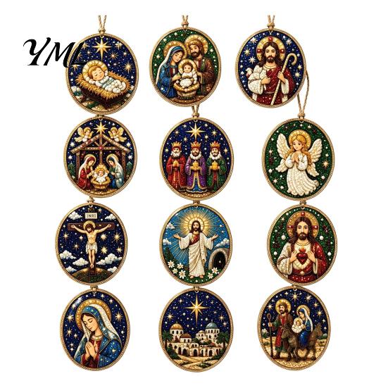 Decoración Artística de Pedrería para Adultos 12 Piezas Kit de Adorno de Pintura Navideña DIY, Juegos de Medias de Perlas Artificiales Decoración Colgante para Adultos, Corona de Árbol Festivo