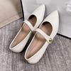 Pointed Toe Flat Shoes with Mary Jane Strap and Metallic Button Detail Slip On Design Comfortable Low Heel Casual Footwear for Women
