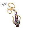 Pitcher Key Ring Retro Teapot Keychain with Rhinestones Ethnic Style Vintage Pot Ring Decorative Pendant for Handbags Backpacks Car Keys 3D