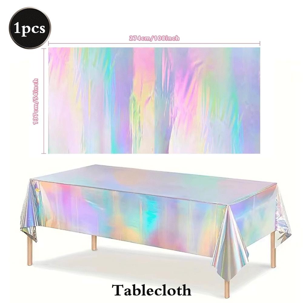 Holographic Mermaid Party Decorations Iridescent Under The Sea Girls Birthday Shell Tableware Plates Cups Tablecloth Baby Shower