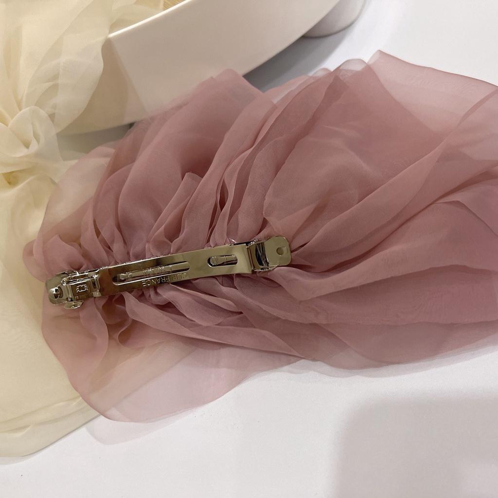 Neue Haarnadel mit Schleife für Frauen, süße Haarspange aus Satinstoff, koreanischer Chiffon-Pferdeschwanz, übergroße mehrschichtige Haarnadel, Haarschmuck