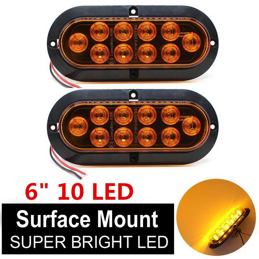 

2Pcs 10 Led 6 Truck Trailer Fender Signal Side Light Amber Oval Surface Mount