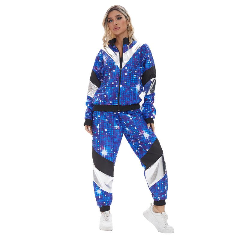 Costume da Palco Retrò Carnevale Disco Anni '80: Giacca e Pantaloni Sportivi alla Moda