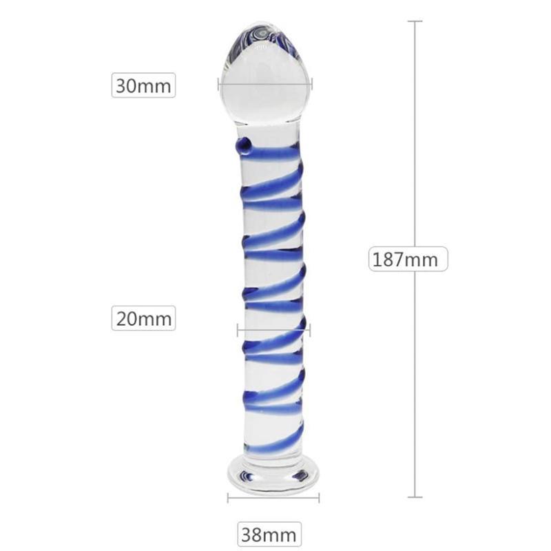 Sticla de sticlă cu baghetă de masaj corporală în spirală albastră