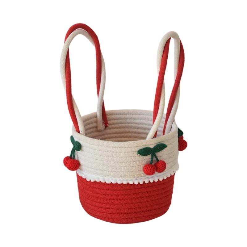 

Cute Woven Cotton Rope Storage Organizer Gift Bag Lightweight Handbag Portable Handheld Basket For Home Office Travel 1