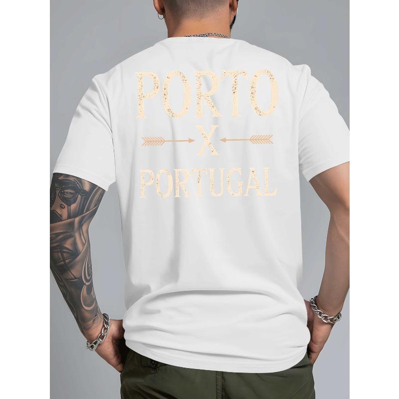 

PORTO X PORTUGAL New Summer Men s Back Printed Short-sleeved T-shirt, Fashionable and Trendy Top, Spring and Summer Round Neck S белый