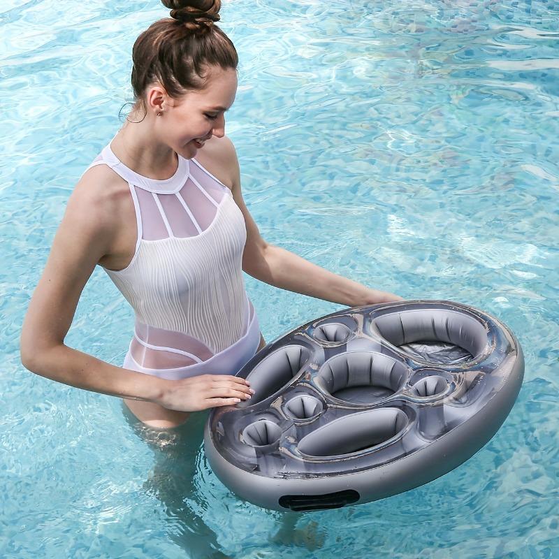 Inflatable Ice Bar Swimming ring,Floating Drink Tray with Multiple Cup Holders, Perfect for Pool Parties and Summer Gatherings