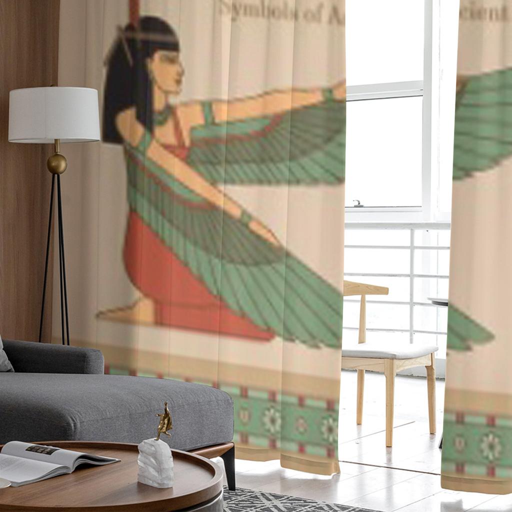 Staroegyptská žena s křídly Luxusní průsvitné šifonové závěsy pro dekoraci obývacího pokoje a ložnice Okenní záclonky Tyl