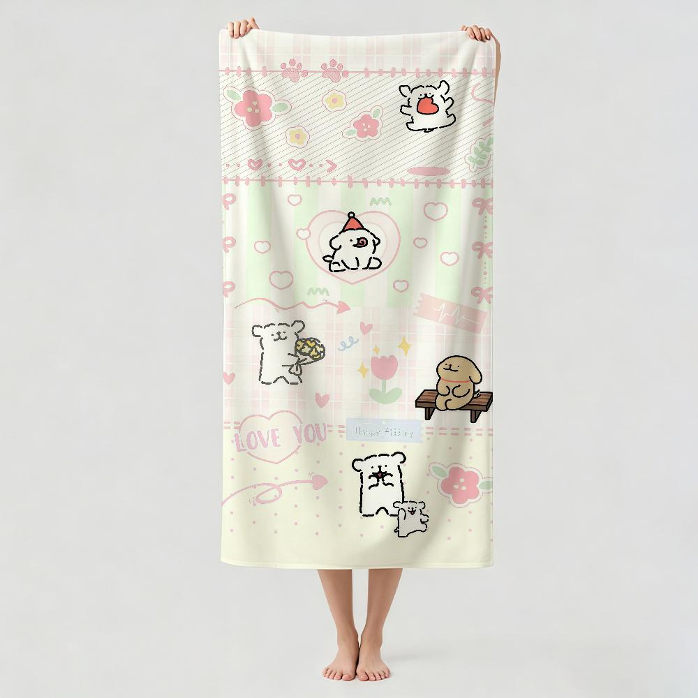 Cartoon cute Line Puppy Towel Drying Bath Towel Applicable To Light Swimming Camping Yoga Beach Out