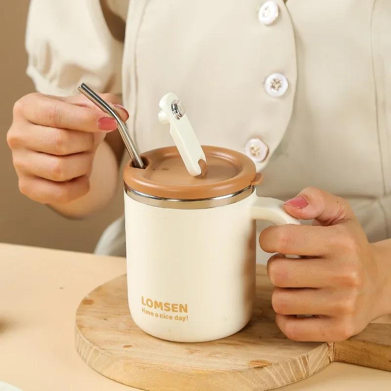 Stainless Steel Mug Double-layer Ironing Thermos Cup Home Office Dormitory with Cover Coffee Cup Tea Cup