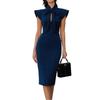 Women's Midi Dress Bow Tie Neck Cap Sleeve Bodycon Slim Fit Elegant Office Dress