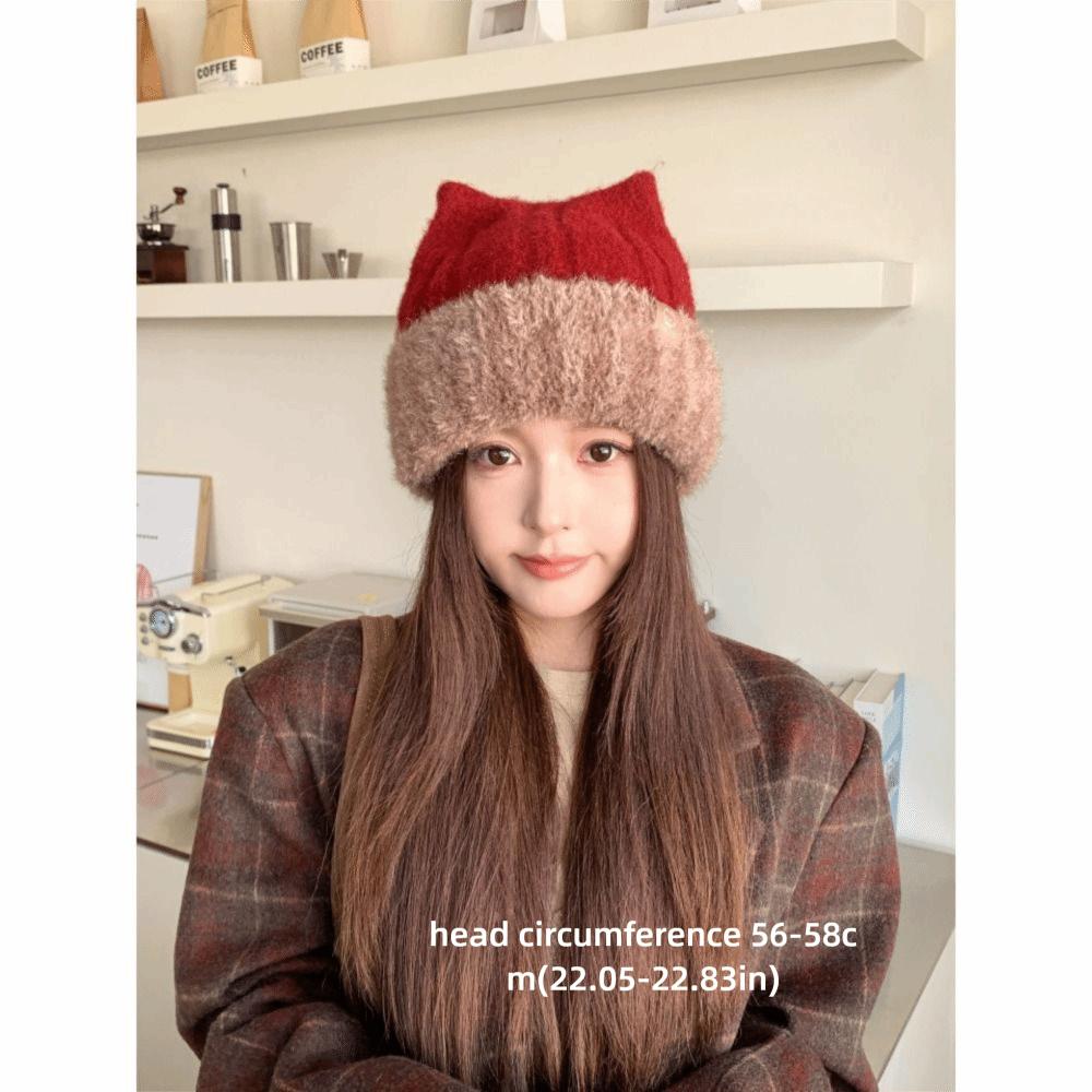Warm Knitted Beanie Hat Fleece Lined Winter Thermal Hat Cozy Ear Protection Hat  For Women
