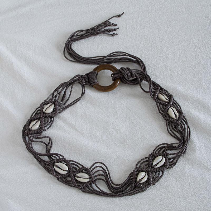 

Bohemian Round Buckle Wax Rope Knitted Ethnic Style Handmade Shell Women s Belt Casual Vacation Style Waist Rope 125cm