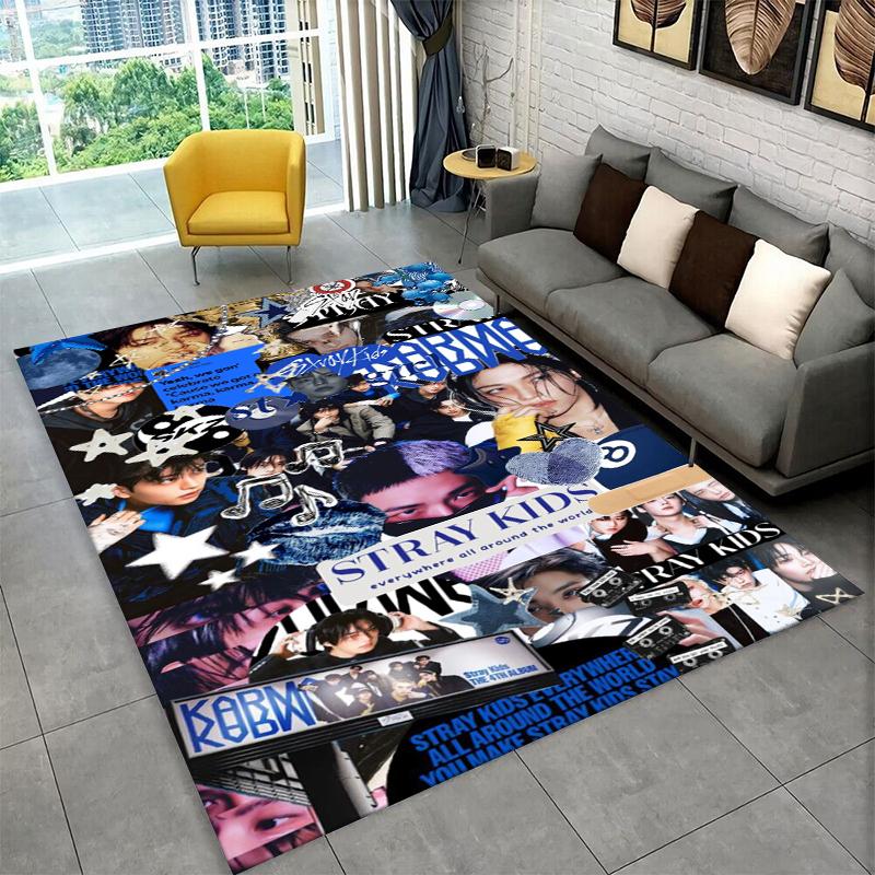 Fashion Kpop Stray Kids Non-Slip Area Rug for Living Room,Bedroom,Playroom,Soft Carpet Floor Mat Home Decor Rug Kids Room Gift