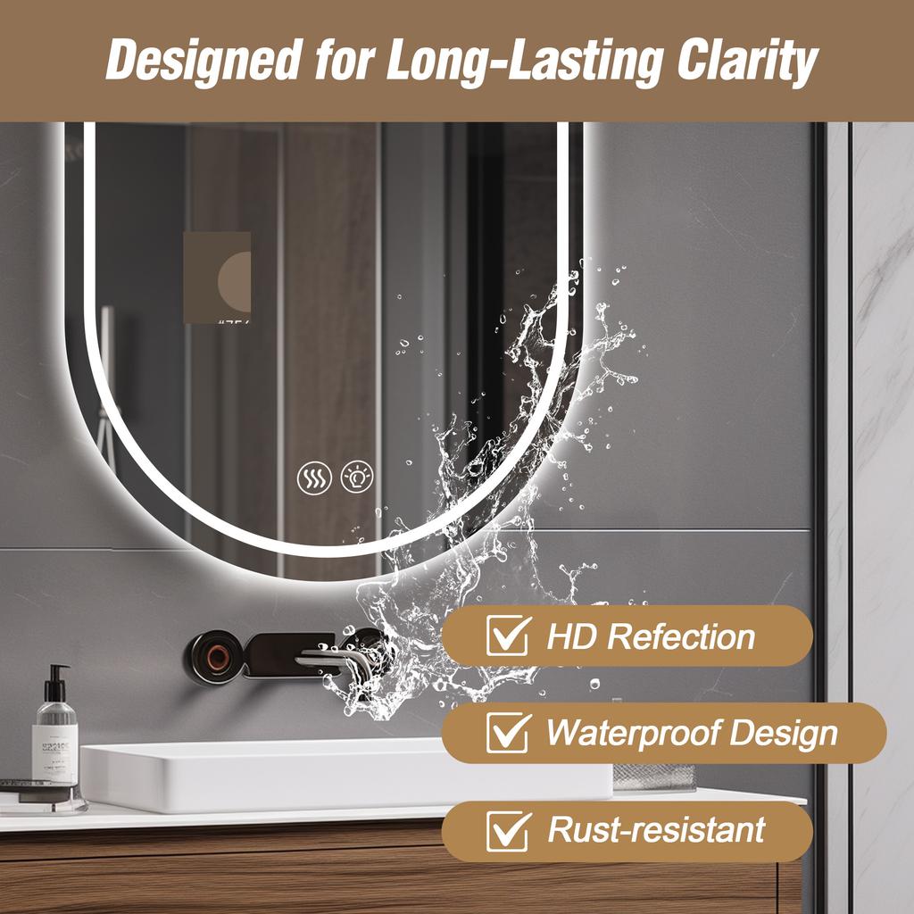 60*90cm  Frameless Oval Wall-Mounted Smart Mirror, Anti-Fog Touch Screen Bathroom Mirror
