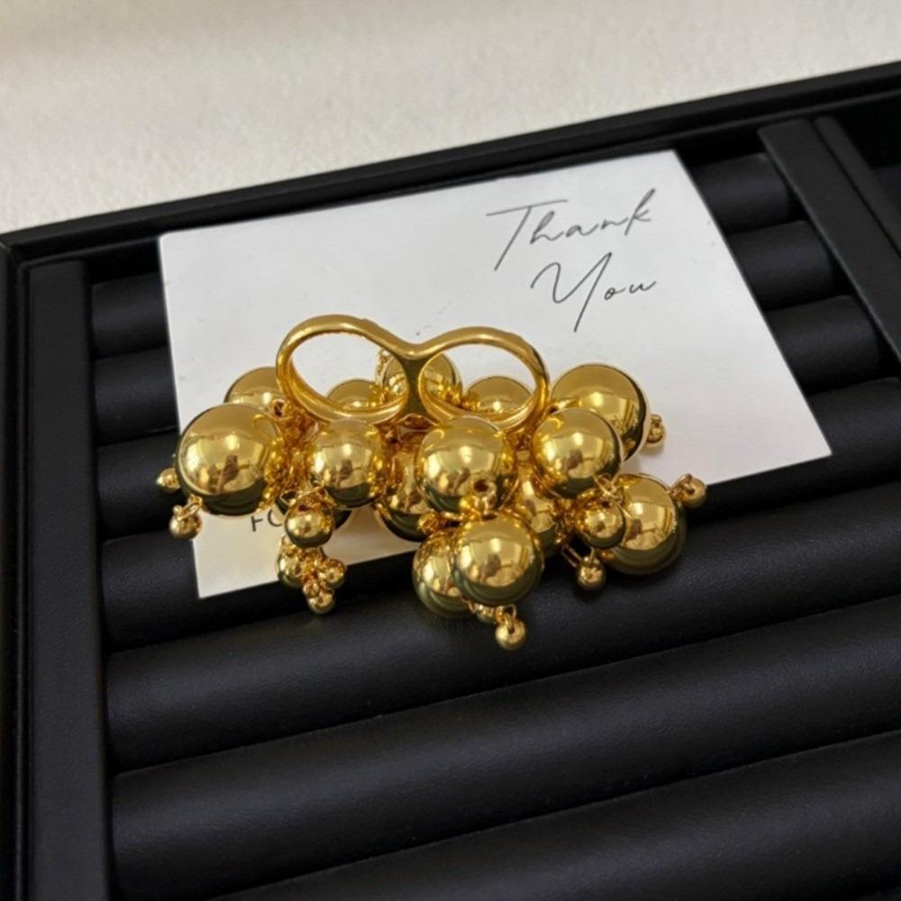 Silver/Gold Metal Balls Ring Round Ball Statement Finger Ring Punk Tassel Ring for Women
