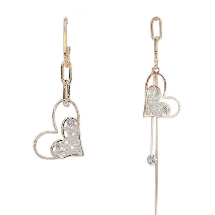 Asymmetric Design, Heart-shaped Tassel Earrings, Versatile and Personalized AB Earrings