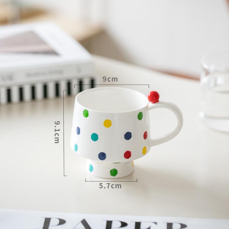 Shangqi Colorful Polka Dot Ceramic Coffee Mugs with Coasters