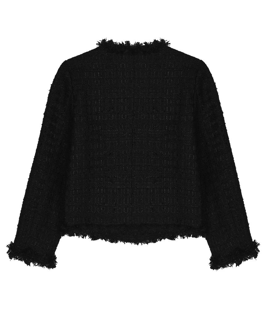 NICK&NICOLE Fringed Tweed Jacket_Black