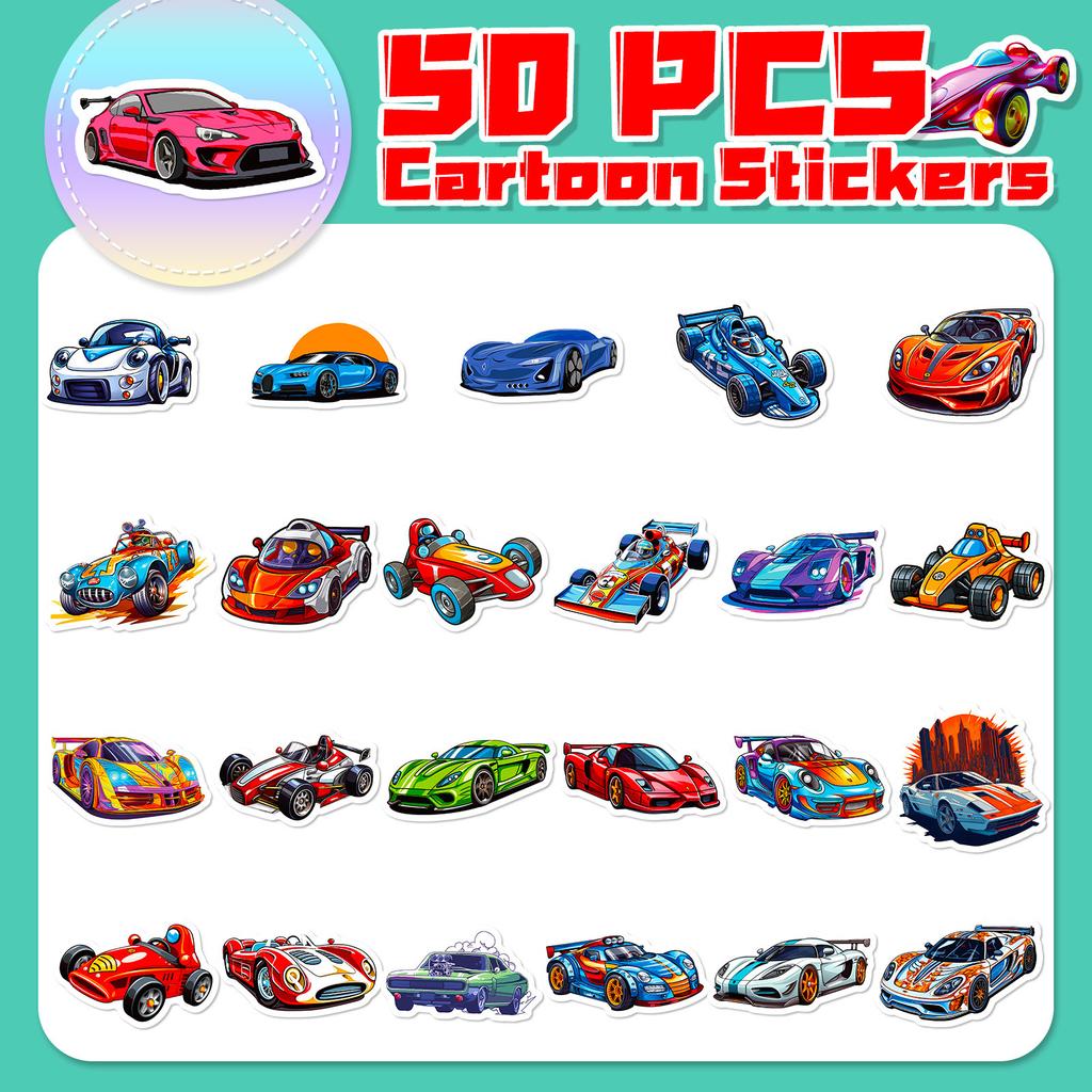 50 Fun Racing Stickers Children'S Cartoons Non-Repeating Supercar Jdm Racing Cool Personality Stickers Diy