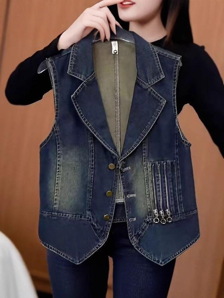 2025 Spring Plus Size Women's Loose Denim Vest - Trendy Sleeveless Outerwear