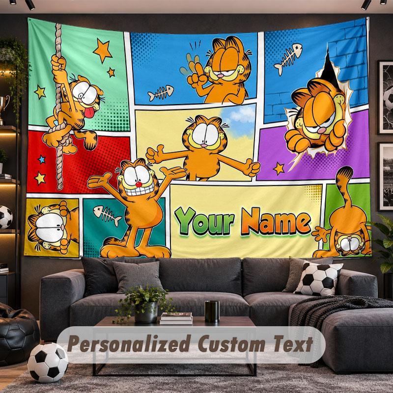 Wall Hanging Tapestry Custom NameGarfield Pattern Personalized Printed Fabric Wall Decor
