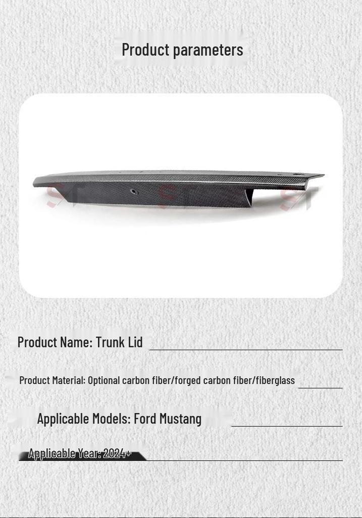 2024+ Ford Mustang Rear Spoiler Carbon Fiber Trunk Lid & Diffuser.