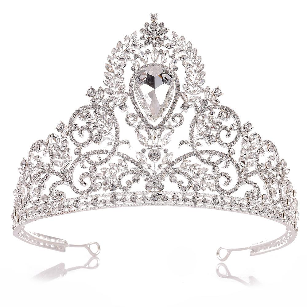 Retro Palace Baroque Luxury Bridal Large Crown Alloy Diamond Wedding Tiara Crown