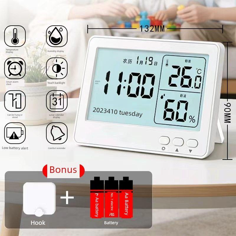 

Indoor Electronic Temperature and Humidity Meter with Lcd Display, High-Precision Measurement, Perpetual Calendar, Alarm Clock, and Night Light Clock Standard Version [Battery Version]