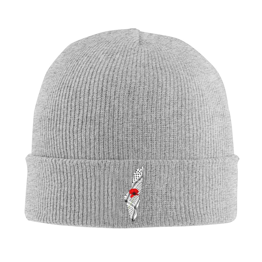 Palestine Map Keffiyeh and Poppy Knitted Hat Retro Caps Men Women Outdoor Sport Beanie Hats Winter Thermal Elastic Bonnet Hats