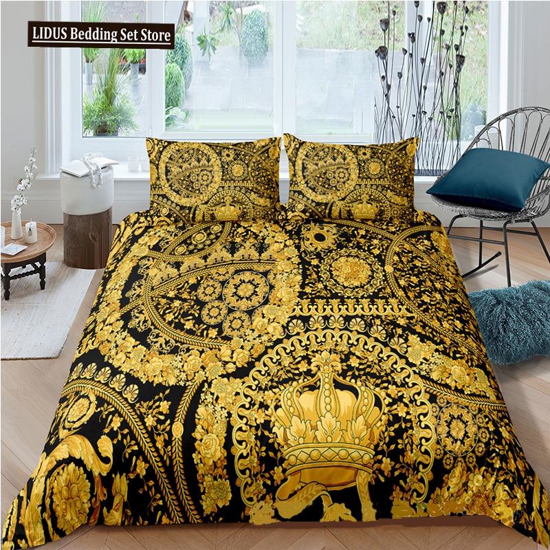 Luxury Baroque Modern Art 3D Golden Lion Print Duvet Cover Set 2/3 Pcs Pillowcase Bedding Set AU/EU/UK/US Queen And King Size
