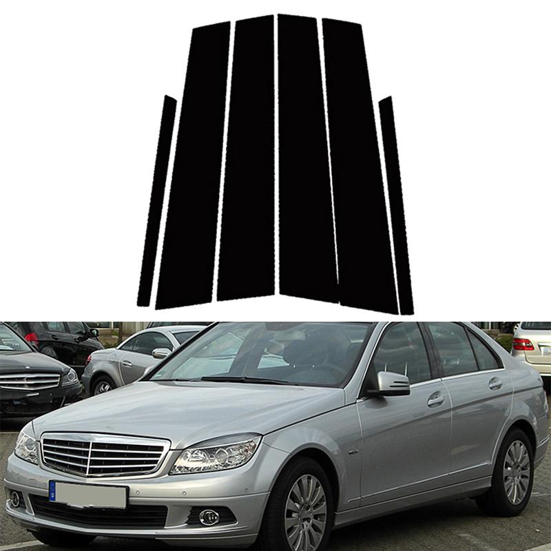 6Pcs Car Door Pillar Posts For Mercedes Benz C-Class C200K/C180K/C300/C260/C230 2008-2014 Door Window Trim BC Column Stickers