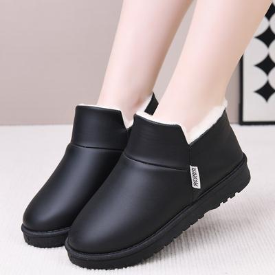 Winter Dames Fleece Gevoerde Verdikte Korte Laarzen, Instap Modieuze Casual Sneeuwlaarzen, Comfortabele Platte Schoenen voor Middelbare en Oudere Mensen