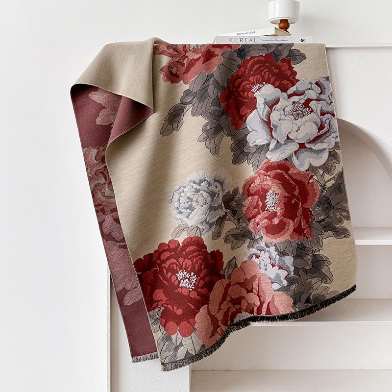 Flower Fashion Luxury Designer Winter Ourdoor Women Scarf Floral Cashmere Thicken Warm Shawl Pashmina Scarves Female Wrap