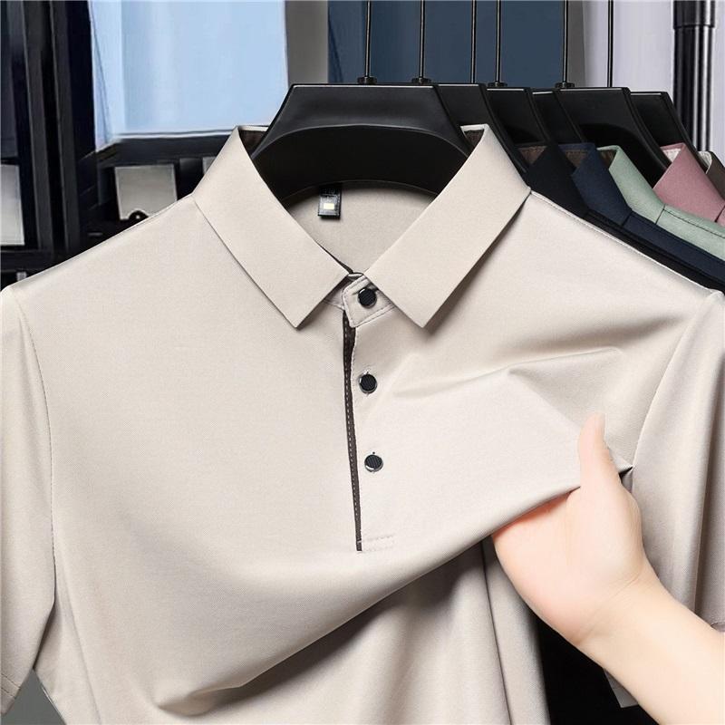

Men s Seamless Ice Silk Polo Shirt Short Sleeve Business Casual Breathable Anti-Wrinkle M покинуть белый