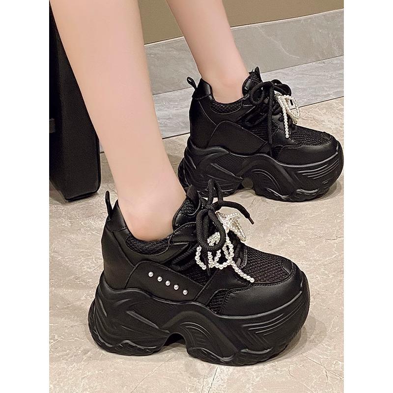 Brand 2025 Spring Breathable Mesh Sneakers Hidden Increasing Sport Shoes Woman Wedge Casual Chunky Shoes High Platform Shoes 9CM