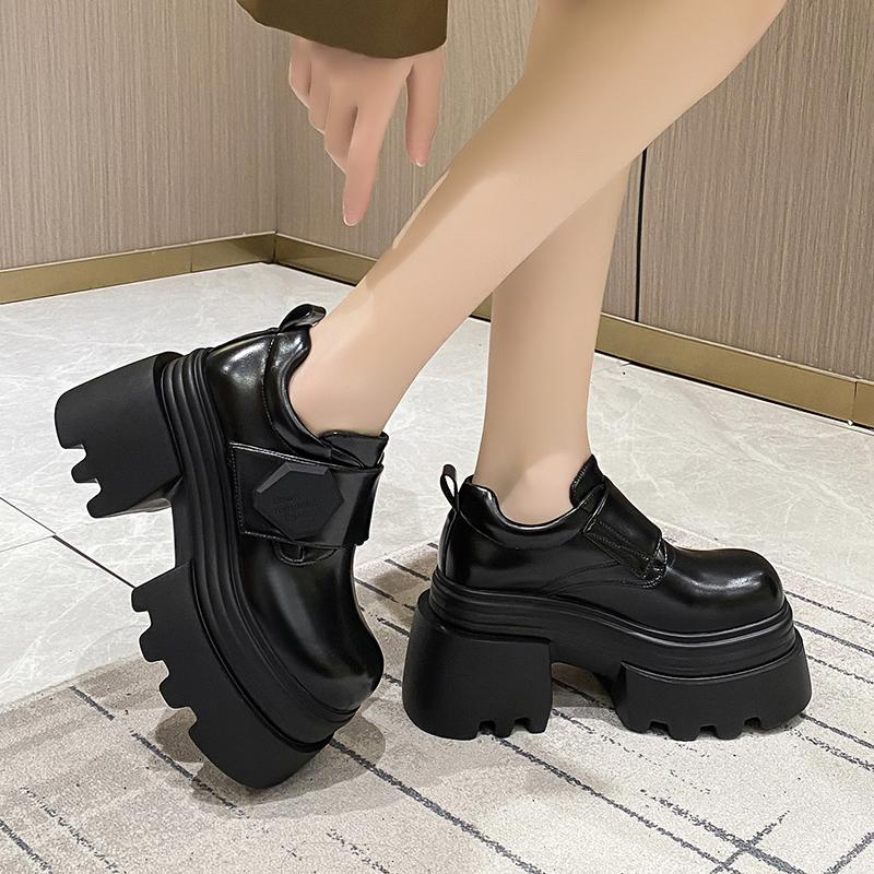 Fashion 10cm Synthetic Leather Comfy Platform Wedge Pumps Chunky Sneaker High Brand Spring Autumn Casual Shoe British Style Chunky Shoes